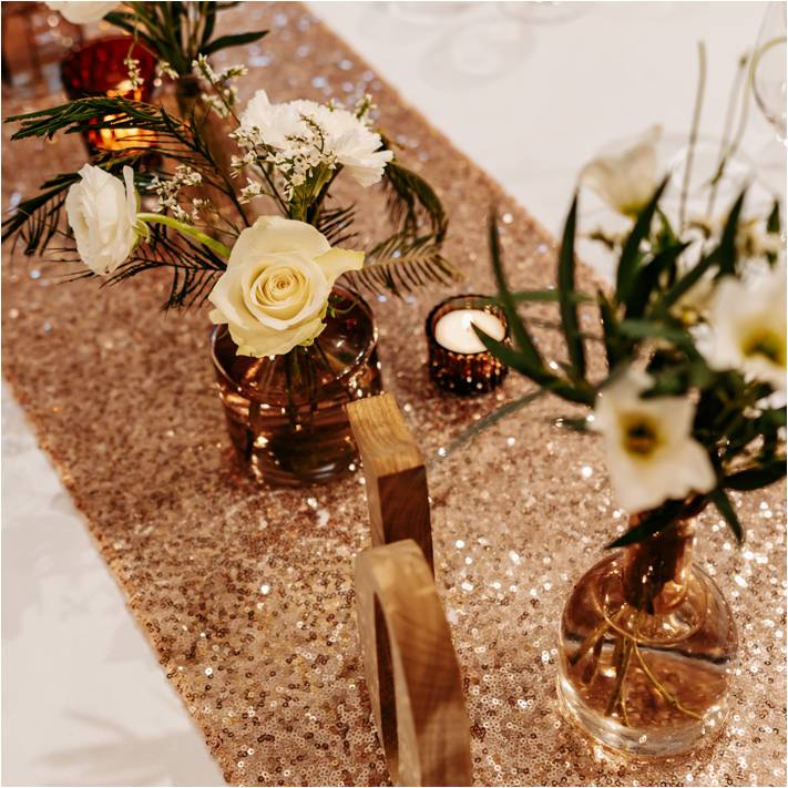 Chemin de Table Rose Gold Pailleté Photophore Fumé Gaufré PM