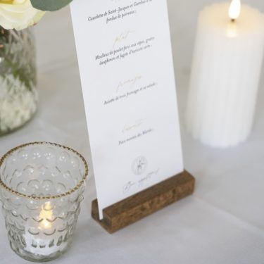 Bloc Bois Menu Foncé Photophore Liseré Doré