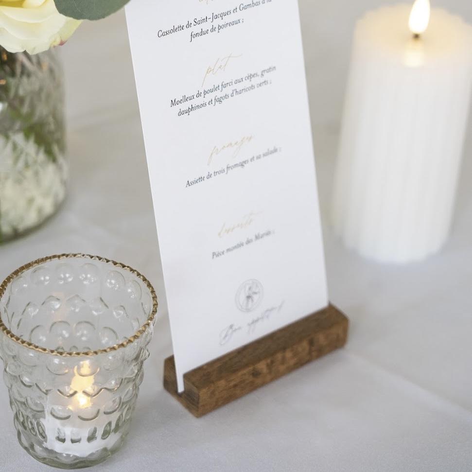 Bloc Bois Menu Foncé Photophore Liseré Doré