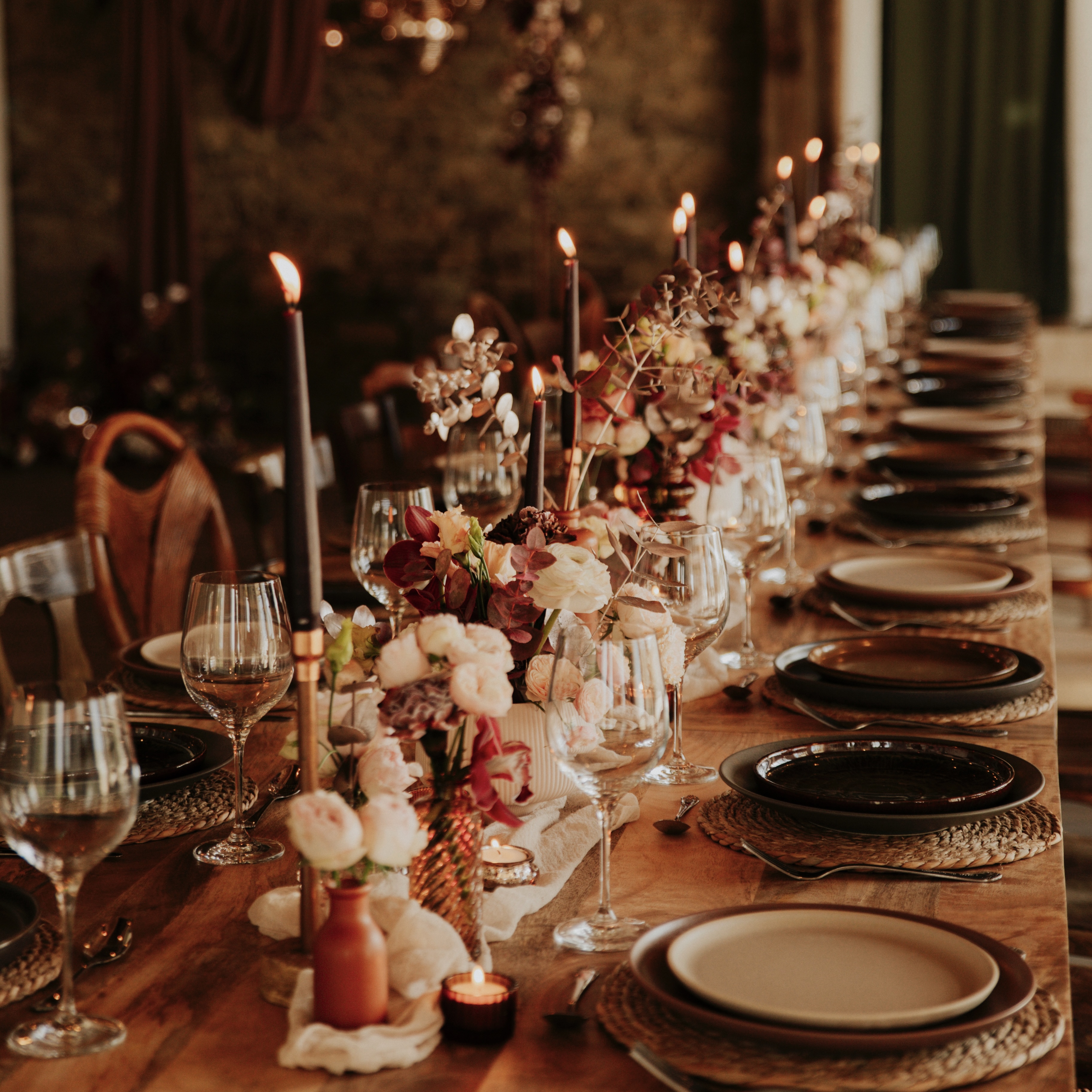 Photophore Rosé Set de Table Rond Osier 30cm Photophore Rosé Chandelier Cuivré Vase Grès Brun TPM